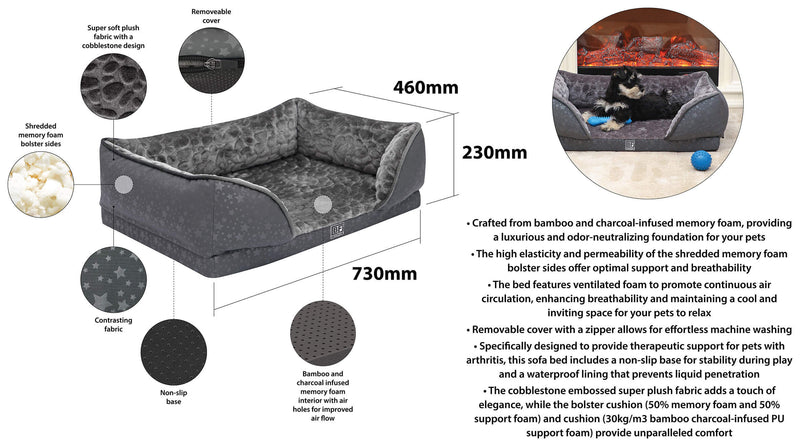 Orthopedic Dog Sofa Bed with Bamboo & Charcoal Infused Memory Foam | Percys Pet Products