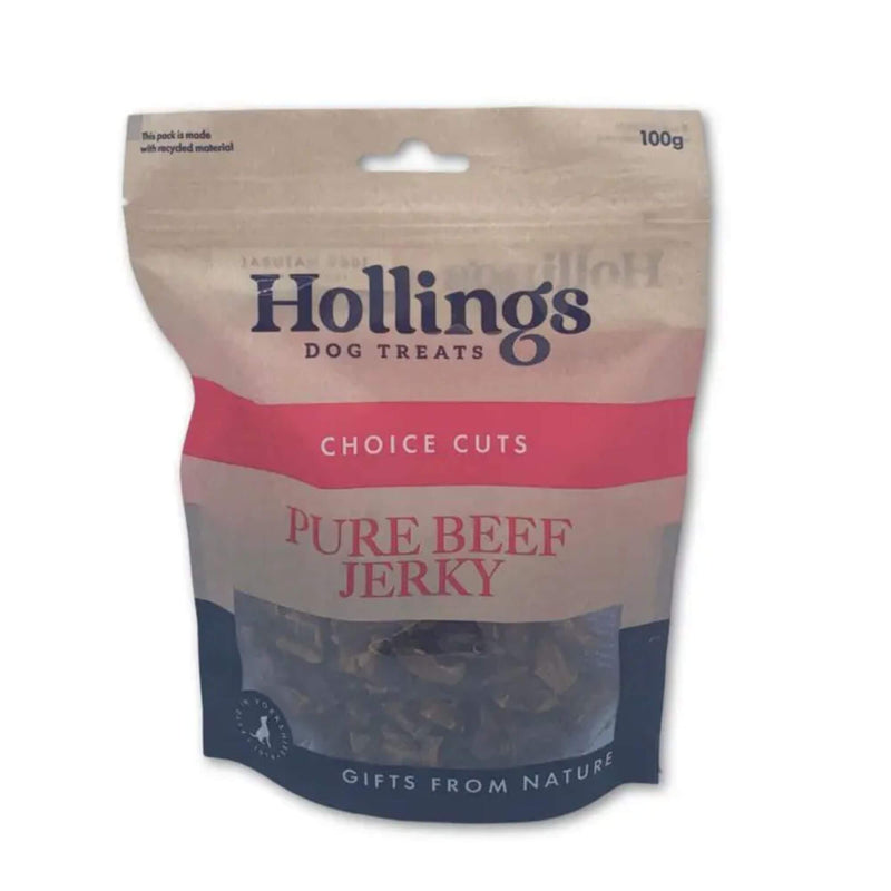 Hollings Pure Beef Jerky Natural Dog Treats 8 x 100g Packs - Percys Pet Products