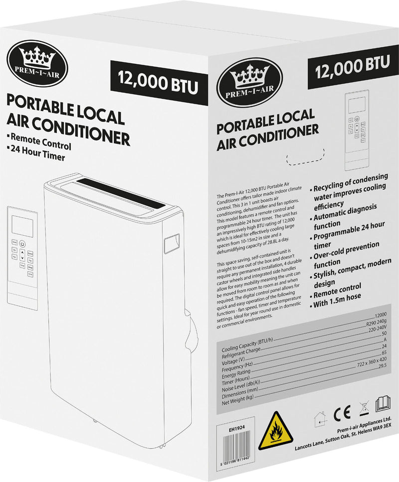 Prem-I-Air 12,000 BTU Portable Local Air Conditioner With Remote Control EH1924