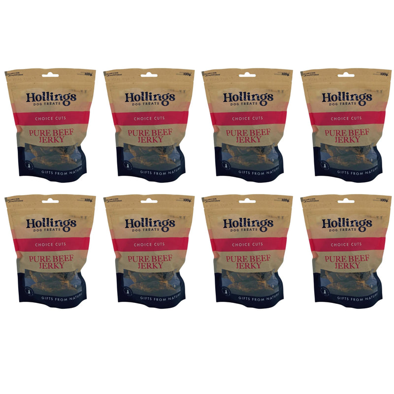 Hollings Pure Beef Jerky Natural Dog Treats 8 x 100g Packs - Percys Pet Products