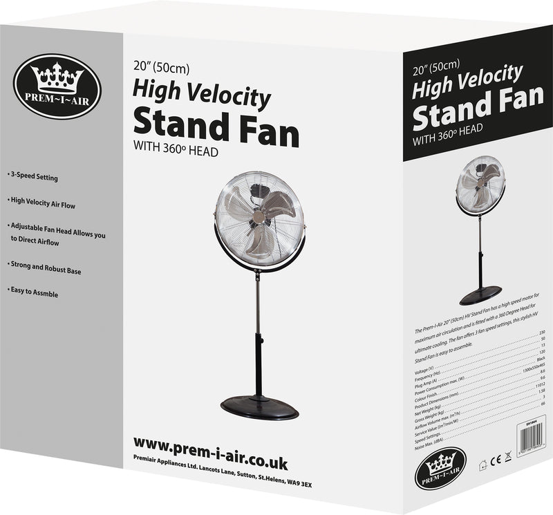 Prem-I-Air 120W 3 Speed 20-inch 360 Degree Pedestal Fan - Black/Silver - EH1864