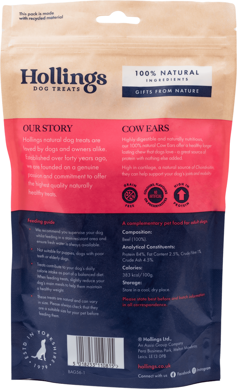 Hollings Cow Ears Natural Dog Treats x 50 - Percys Pet Products