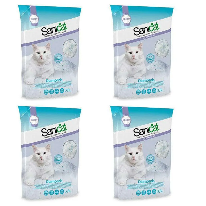 Sanicat Diamonds Silica Gel Cat Litter 3.8L x 4 - Percys Pet Products