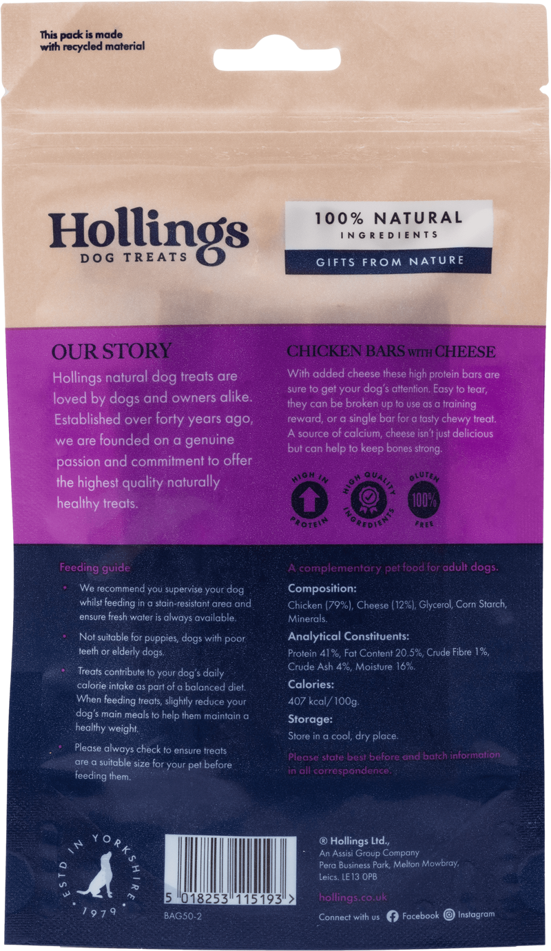 Buy Hollings Chicken Bar with Cheese 10 x 7 Pack | Percys Pet Products