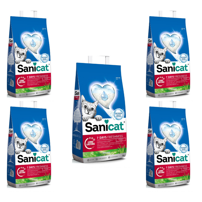 Sanicat Aloe Vera 7 Days Non Clumping Cat Litter 5 x 4L Pack - Percys Pet Products