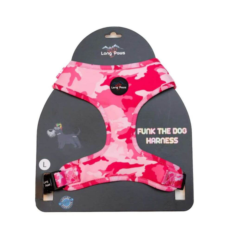 long paws funk the dog harness in pink camo