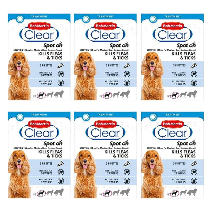 Bob Martin Clear Spot-On for Medium Dogs 3 Pipettes x 6 - Percys Pet Products