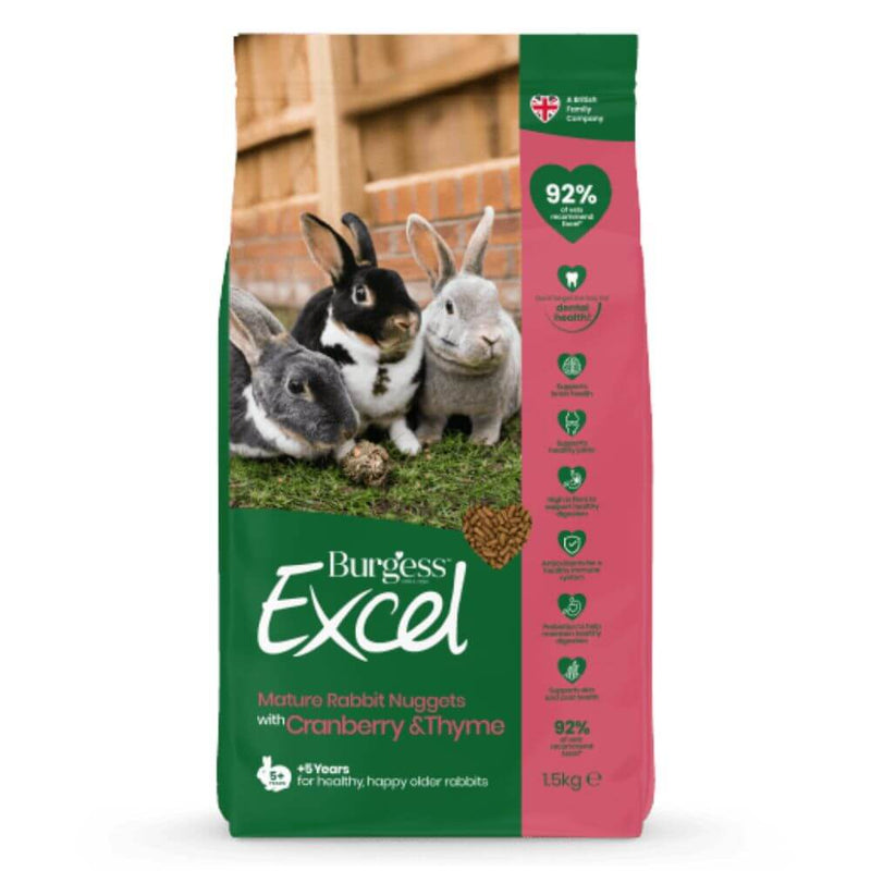 Burgess Excel Mature Rabbit Nuggets with Cranberry & Thyme 4 x 1.5kg - Percys Pet Products