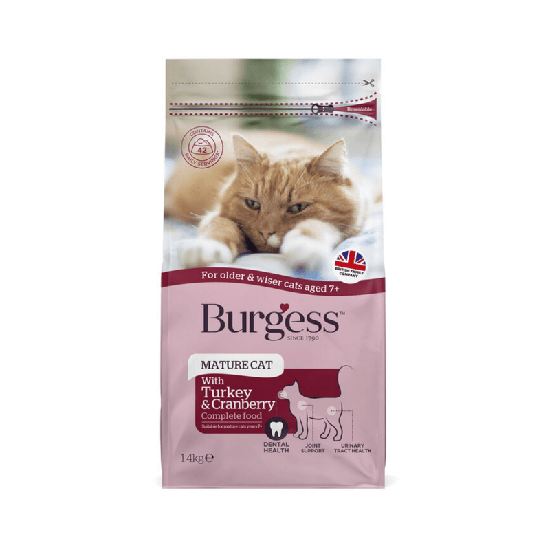 Burgess Turkey & Cranberry Mature Cat Food 1.4kg - Percys Pet Products