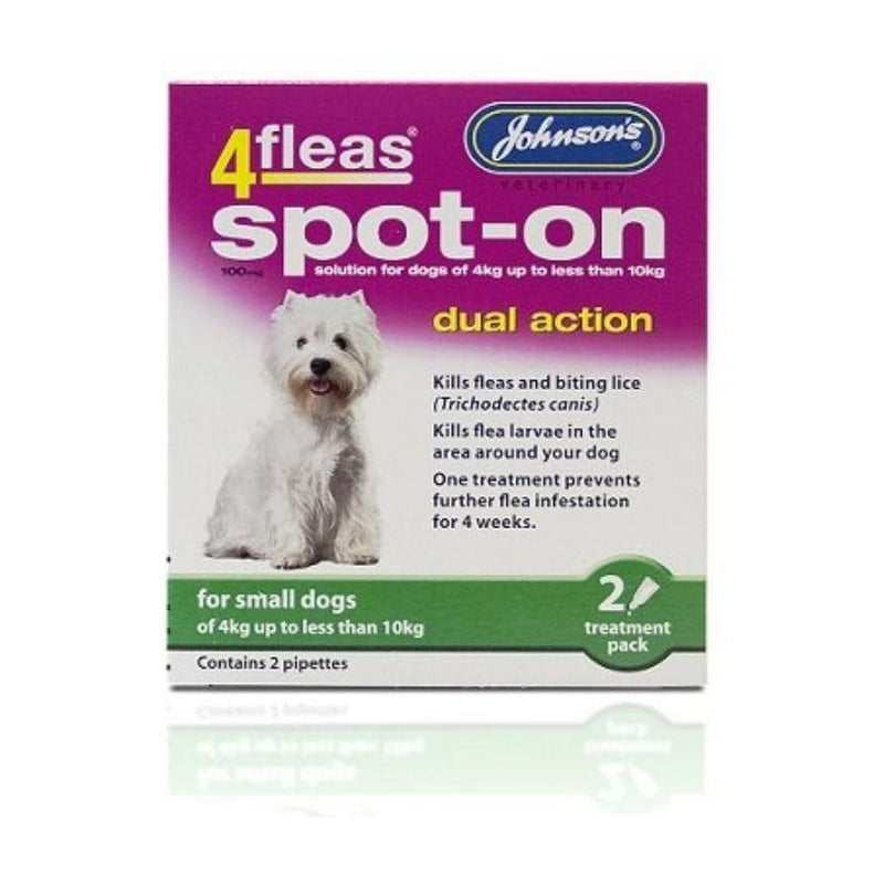 Johnsons 4Fleas Spot On Dual Action Dogs 2 x 6 Treatments - Percys Pet Products