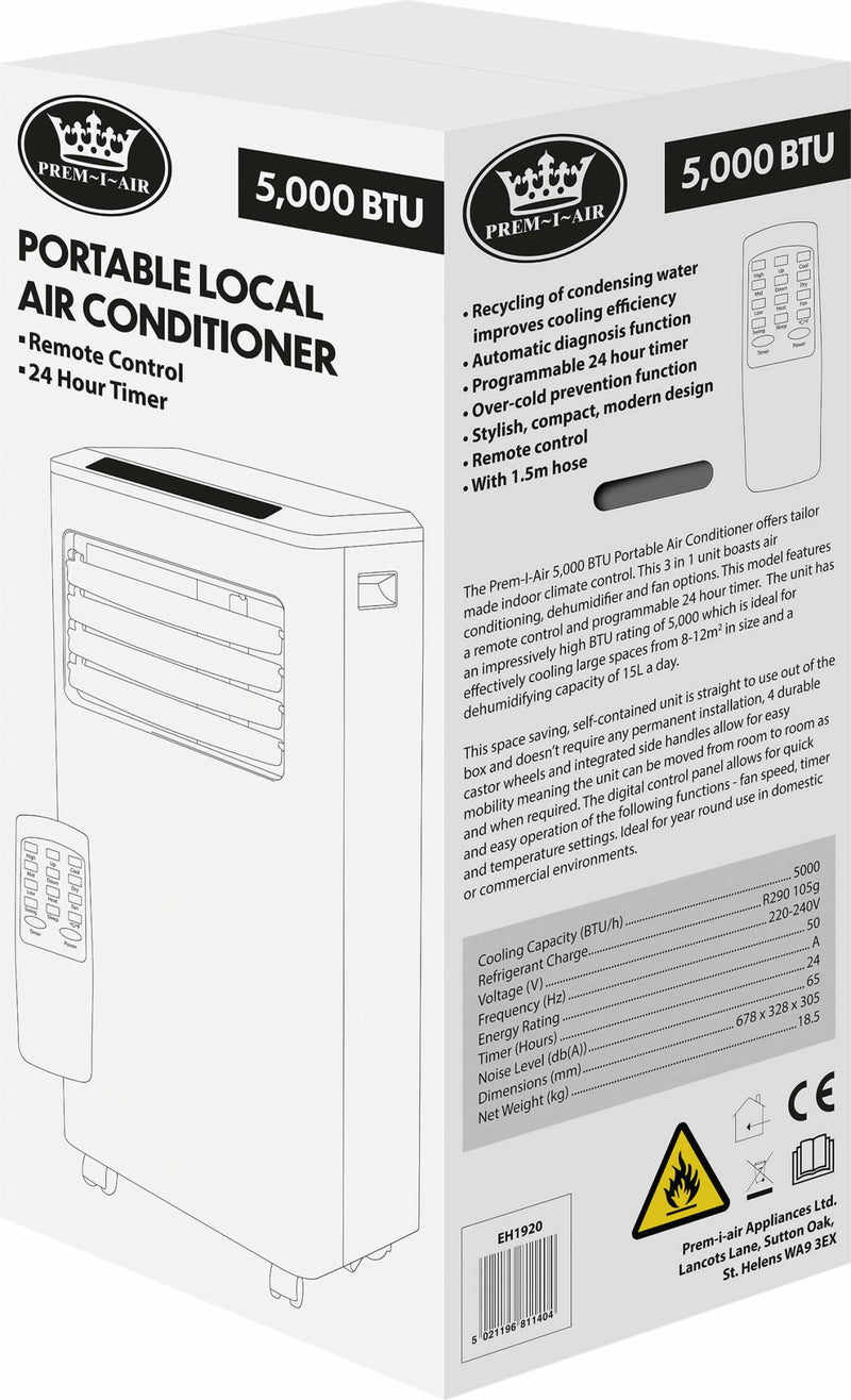 Prem-I-Air 5,000 BTU Portable Local Air Conditioner with Remote Control - EH1920 - Percys Pet Products