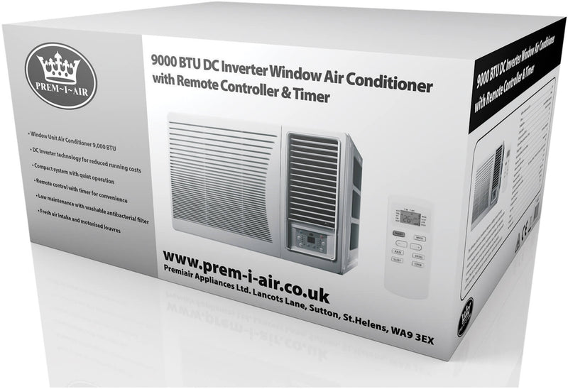 Prem-I-Air 9000 BTU DC Inverter Window Air Conditioner with Remote Control & Timer - Percys Pet Products